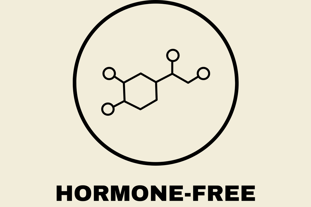 Circle icon with a chemical structure illustration and text below reading 'Hormone-Free,' emphasizing Earth & Tail's commitment to clean, natural ingredients.