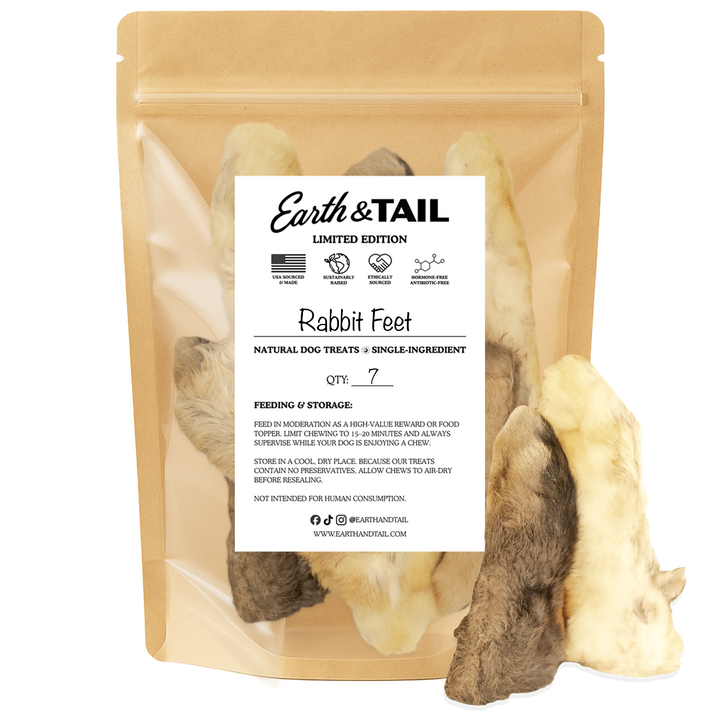 Bag of 7 hairy rabbit feet dog chews