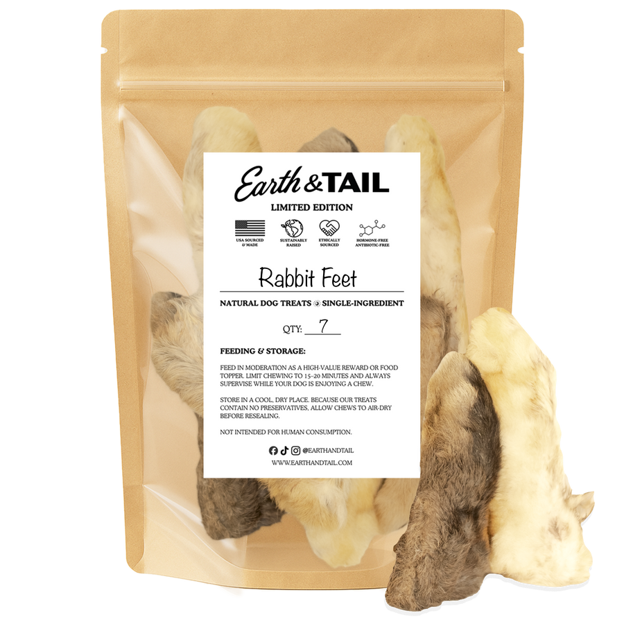 Bag of 7 hairy rabbit feet dog chews